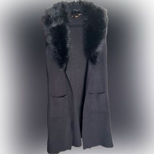 Belldini Faux Fur Long Vest Collar Pockets Women Size S